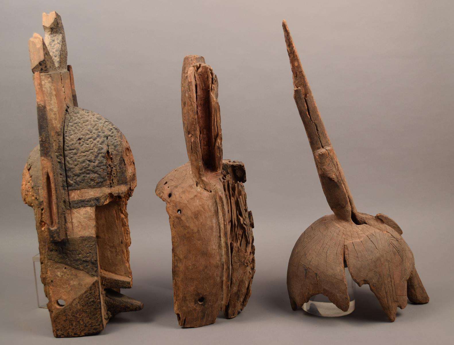 Three Dogon masks Mali fragmentary wood, including a Kanaga mask with black and red pigment, 54. - Image 2 of 5