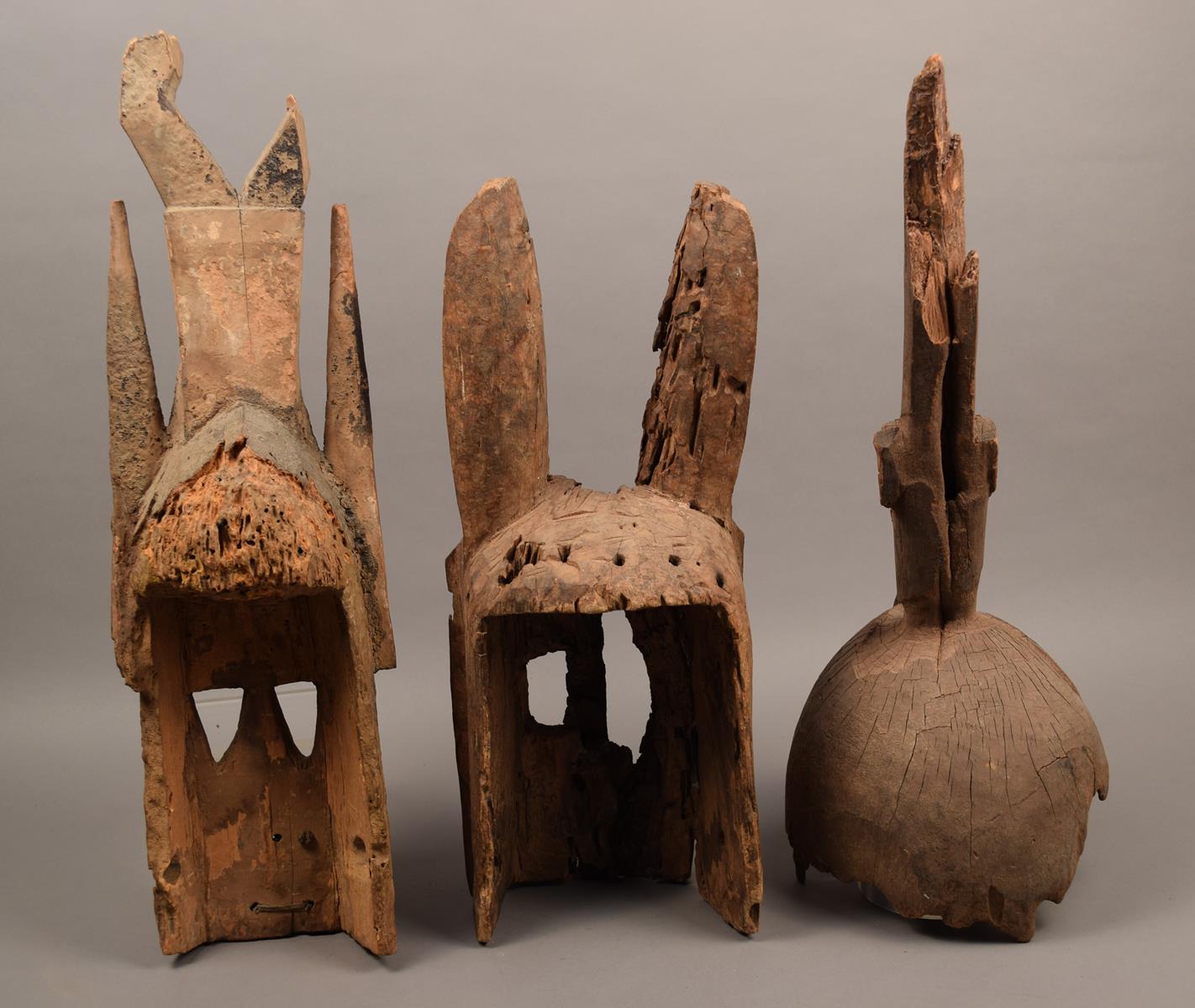 Three Dogon masks Mali fragmentary wood, including a Kanaga mask with black and red pigment, 54. - Image 3 of 5