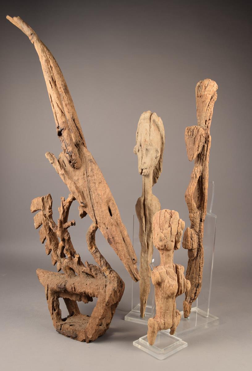 A Bambara chi wara antelope headdress Mali wood, with termite losses, 87cm high, and three other - Image 2 of 6