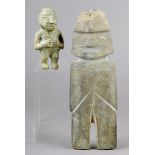 A Mexican stone figure in Guerrero style, 23cm high, and an Olmec style greenstone figure. (2)