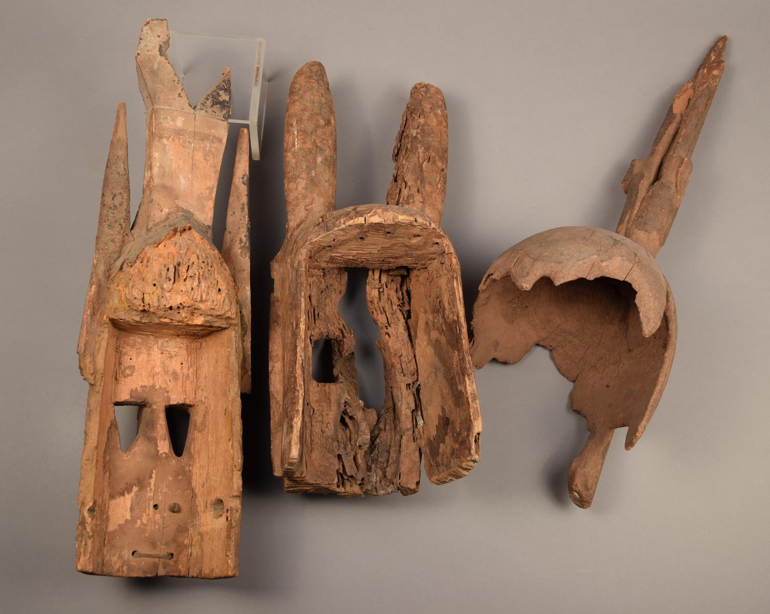 Three Dogon masks Mali fragmentary wood, including a Kanaga mask with black and red pigment, 54. - Image 5 of 5