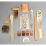 λ A collection of fifteen combs Africa, Asia and Europe ivory, bone and wood, including a Baule