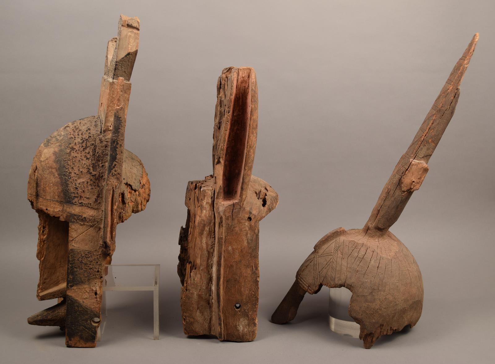 Three Dogon masks Mali fragmentary wood, including a Kanaga mask with black and red pigment, 54. - Image 4 of 5