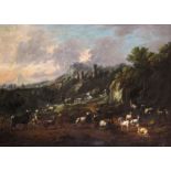 Follower of Philipp Peter Roos, called Rosa de Tivoli Cattle and Sheep in a mountain landscape Oil