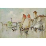 F. Ferraro (Italian 19/20th Century) Venetian sailing boats on the canals A pair, both signed Both