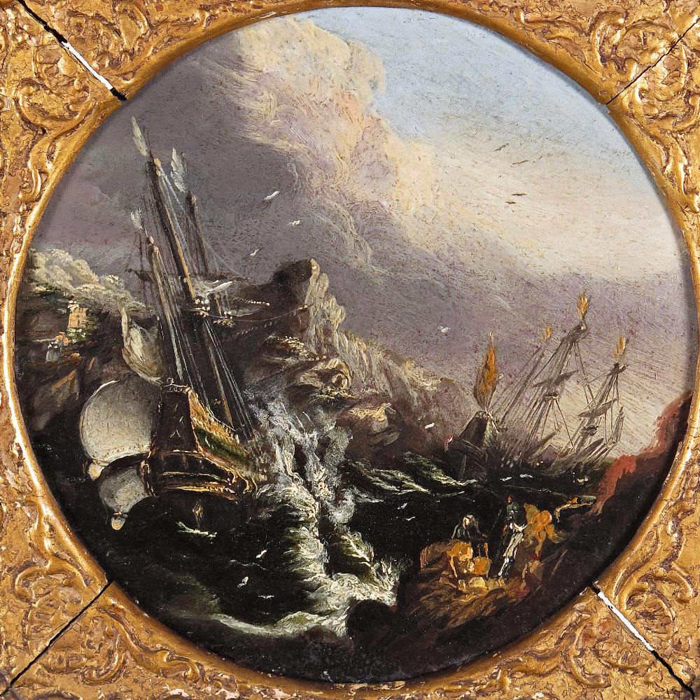 Manner of Boneventura Peeters Shipwrecks on the coast A pair, both oil on board laid on panel, - Image 3 of 5