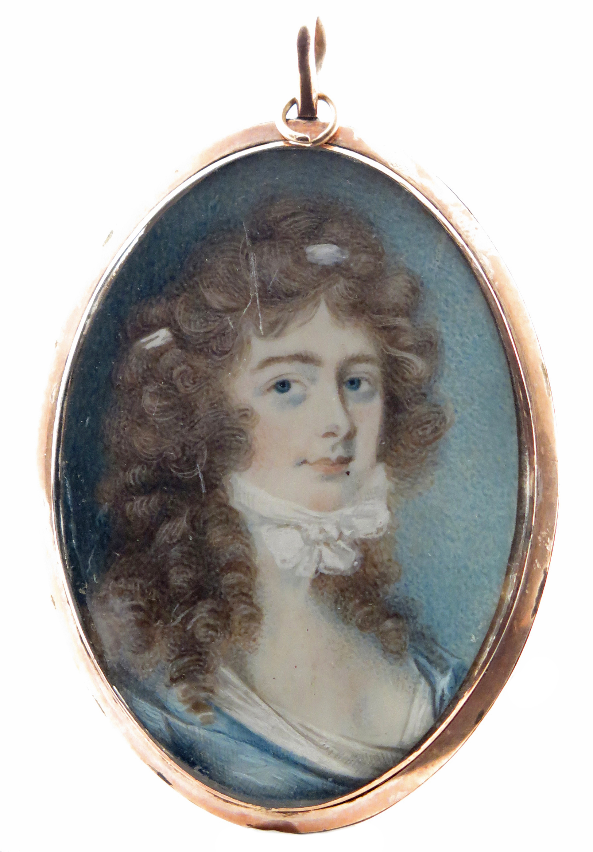 λ Follower of Nathaniel Plimer Portrait miniature of a lady, bust length in a blue dress with