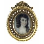 λ English School late 18th Century A lady, thought to be Miss Banks Oval in a gilt frame 28