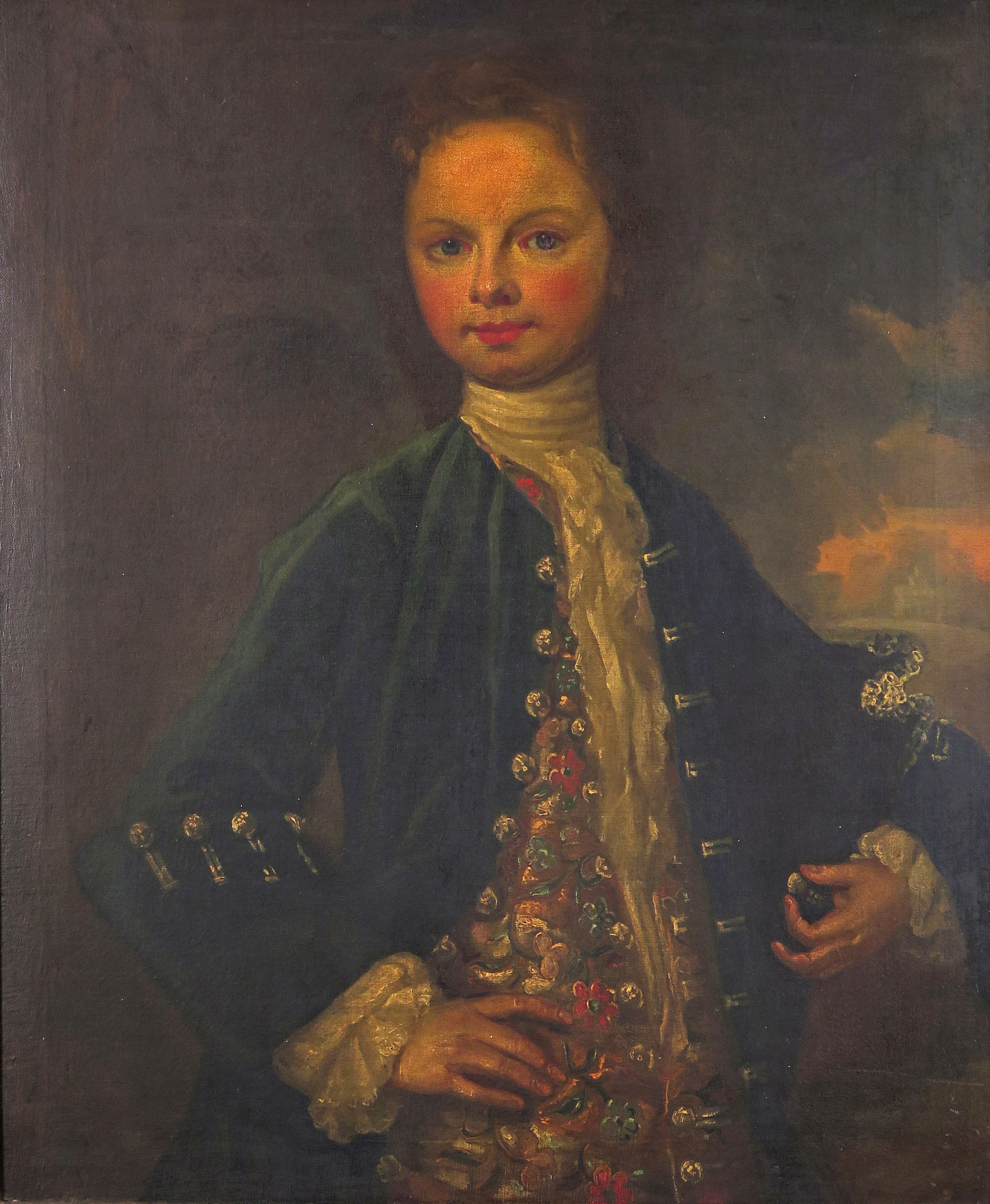 English School 18th Century Portrait of a young man wearing a decorative waistcoat and cravat,