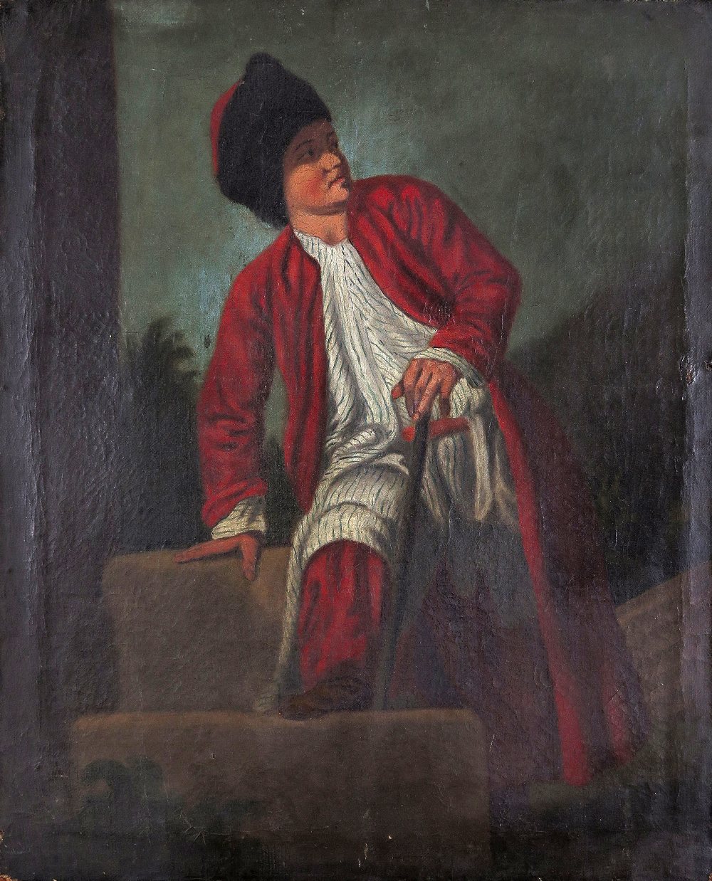 Follower of George Chinnery An Eastern figure with a stick Oil on canvas, unframed 53 x 43cm; 21 x