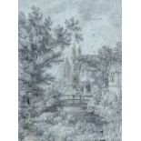 Thomas Hearne (1744-1817) The Dimity House in Regent~s Park, London, c.1795 Pencil on blue/grey