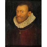 English School 16th Century Portrait of a gentleman, head and shoulders wearing a high ruff Oil on