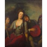 Circle of Philippe Mercier Portrait of a lady with a boy playing a lute and a girl playing the