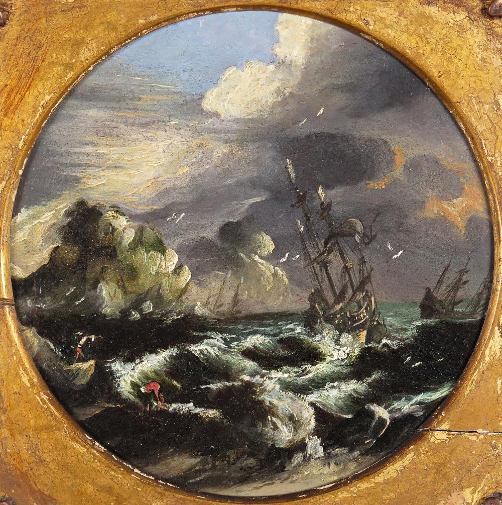 Manner of Boneventura Peeters Shipwrecks on the coast A pair, both oil on board laid on panel, - Image 4 of 5