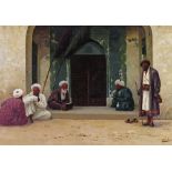 Richard Karlovich Zommer (Russian 1866-1939) At the door to the mosque Signed Oil on canvas 58 x