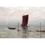 English School 19th Century Fishing boats on the coast Two, one signed with a monogram One oil on