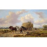 Alexis de Leeuw (Belgian 1848-1883) A hay wain in a landscape Signed Oil on canvas 76 x 127cm; 30