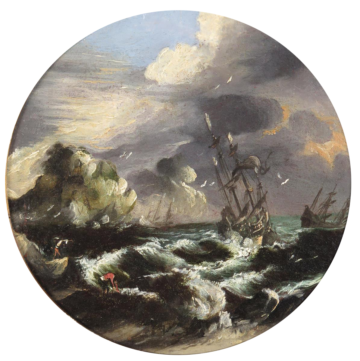 Manner of Boneventura Peeters Shipwrecks on the coast A pair, both oil on board laid on panel, - Image 2 of 5