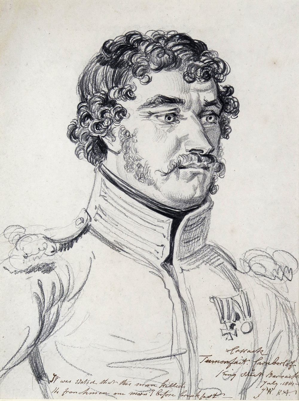 James Ward R.A. (1769-1859) Portrait of the Cossack Tamorfait Carnborlof Signed, dated July 1814 and