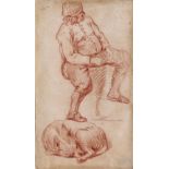 Dutch School 18th Century Study of a man and a sleeping dog Sanguine on paper 15.5 x 9cm; 6 x 3½in