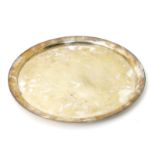 A Hukin & Heath electroplated metal tray, model no.8247, circular with raised rim, stamped mark,