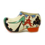 'Kew' a Clarice Cliff Bizarre large clog, painted in colours impressed marks, 13.5cm. long.