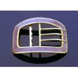 A Goldsmiths & Silversmiths Company Ltd silver and lilac enamel belt buckle, rounded, rectangular