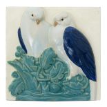 Love Birds an unusual Carters Poole Pottery tile probably designed by John Adams, modelled in relief