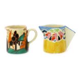 'Orange Trees and House' a Clarice Cliff Fantasque Bizarre milk-jug, painted in colours, and another