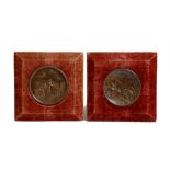 A pair of bronzed copper relief rondels in Renaissance revival style, one depicting Venus emerging