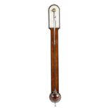 A George III mahogany stick barometer by Henry Gregory & Son, the arched silvered dial with
