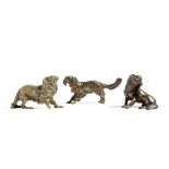 A 19th century French patinated bronze model of a King Charles spaniel, 15.8cm long, a gilt