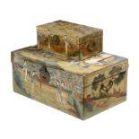Two Chinese/Japanese vellum trunks, each painted with oriental ladies in garden landscapes, with