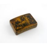 A 19th century Mauchline Ware sycamore and pen work snuff box, by Laurie, Cumnock, of curved