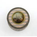 λA late 18th century Vernis Martin style lacquered box, circa 1770, circular form, the pull-off