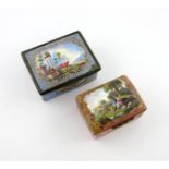 An English enamel rectangular snuff box, c.1770, painted with a shepherdess being courted on a