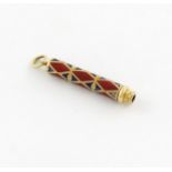 A Victorian gold and enamel pencil, by S. Mordan and Co, cylindrical form, with red and blue