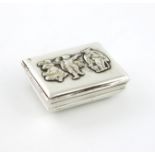 An 18th century silver and enamel snuff box, unmarked, rectangular form, the hinged cover applied