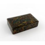 A 19th century lacquered scagolia snuff box, rectangular form, the cover, sides and base with varied