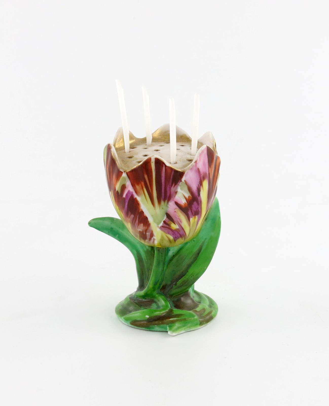 A 19th century French porcelain toothpick holder, modelled as a tulip, the inside of the flower