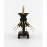 A 19th century bronze toothpick stand, thistle form, the flower head with pierced holes, knopped