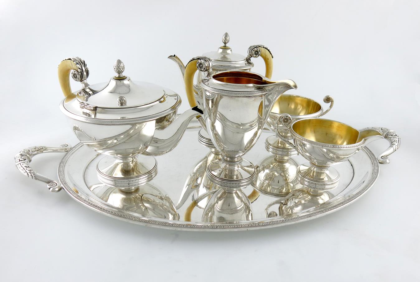 λA six-piece Austro-Hungarian silver tea and coffee set, Vienna, circa 1910-20, comprising: a two-