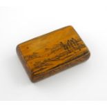 An early 19th century Mauchline Ware sycamore and pen work snuff box, by Crawford, Cumnock, the
