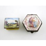 An English enamel patch box, late 18th century, the cover painted with an equestrian figure in a