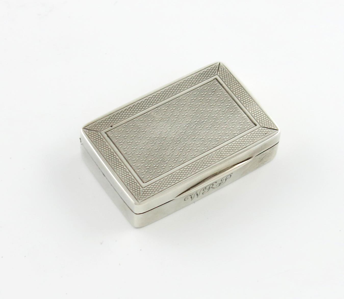 A silver snuff box, by George Unite, Birmingham 1924, rectangular form, engine-turned decoration,