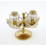 A William IV gilt-metal mounted double shell inkstand, unmarked circa 1830-35, with two central