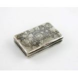 A 19th century Continental silver and niello work snuff box, rectangular form, with foliate scroll