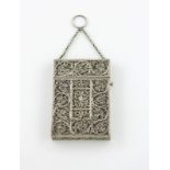 A 19th century silver filigree card case, unmarked, possibly Chinese, heavy rectangular form, hinged