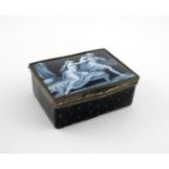 A French enamel rectangular snuff box, 19th century, the cover decorated in pβte sur pβte type