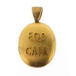 A 19th century gold locket pendant, of oval form and bearing the initials E.G.O and C.A.I.A to the